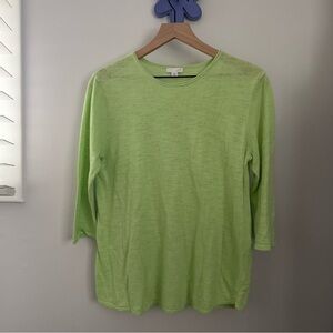 J.Jill Medium Linen Blend 3/4 Sleeve Top Lime Spring Green Round Neck Relaxed